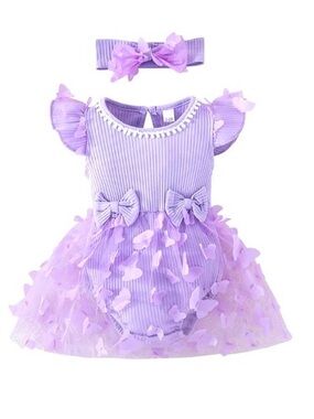 Baby Girl Lavender 3D Butterfly Tutu Romper Dress with Headband, Size 9-12M